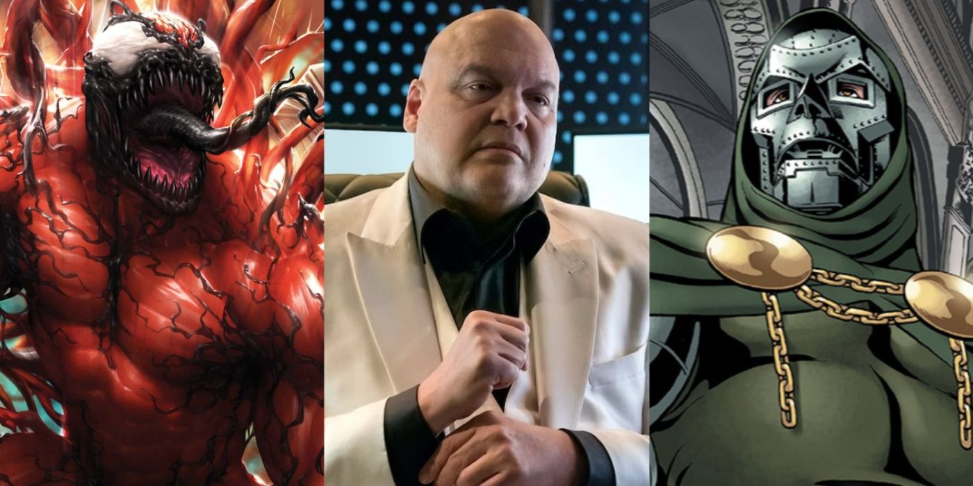 Split image of Carnage, Kingpin and Doctor Doom feature