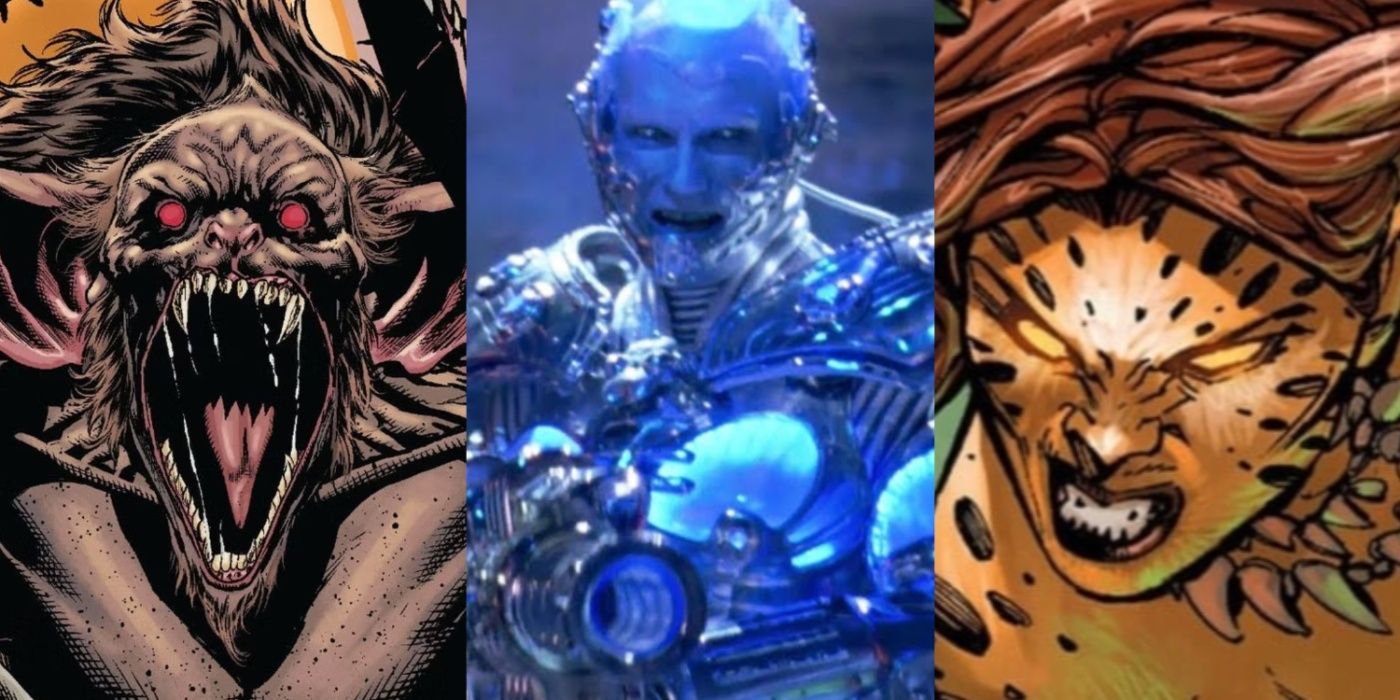 Split image of Man-Bat, Mr Freeze and Cheetah DC feature