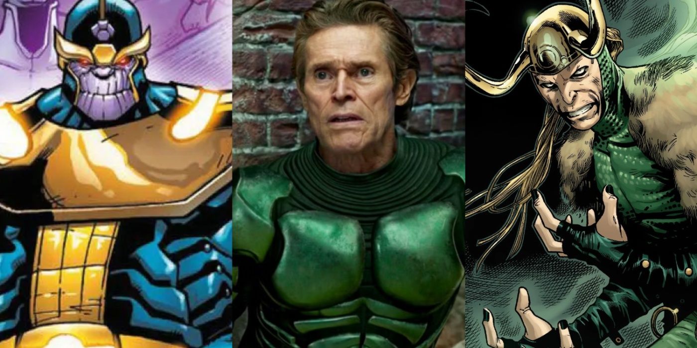 Split image of Thanos, Norman Osborn and Loki feature