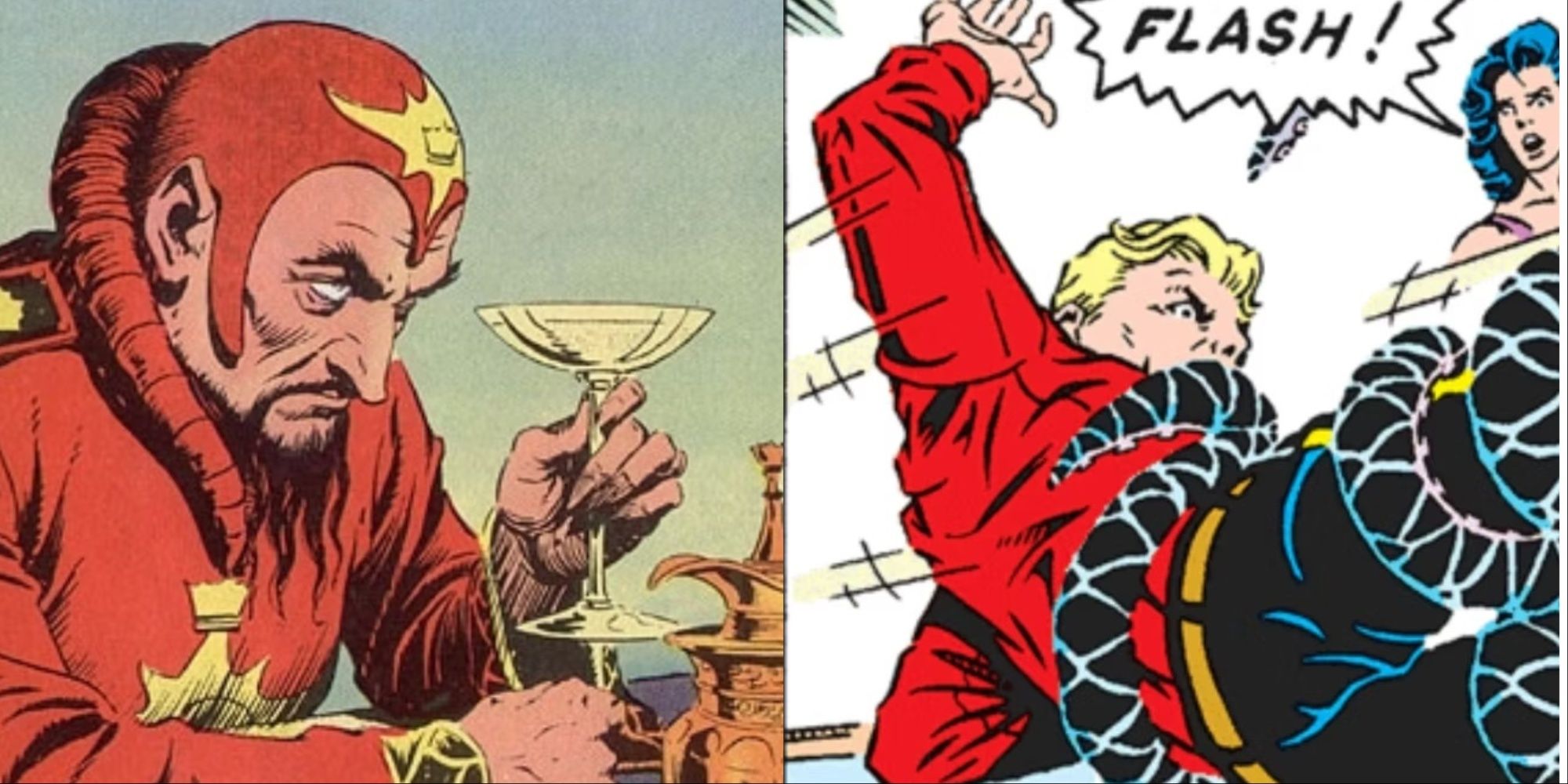 A split image of Ming the Merciless and Flash Gordon in the newspaper comics strips