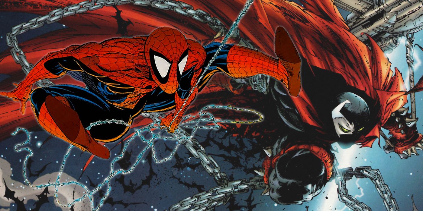Split image of Spider-Man and Spawn drawn by Todd McFarlane