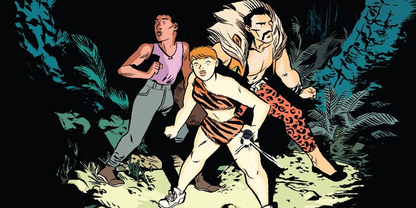squirrel girl in her savage land outfit standing alongside her allies including kraven the hunter