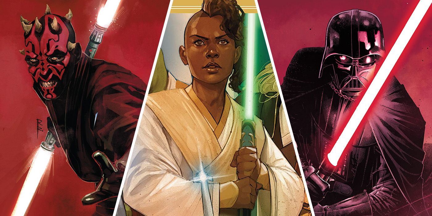 split image: Darth Maul, Vader and High Republic Jedi in Star Wars comics