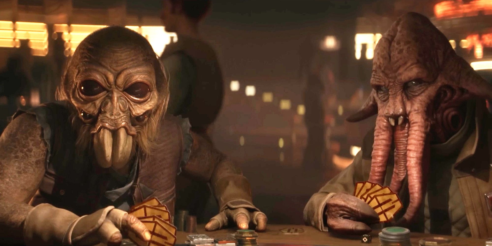 Star Wars Outlaws dois alienígenas jogando um jogo de cartas