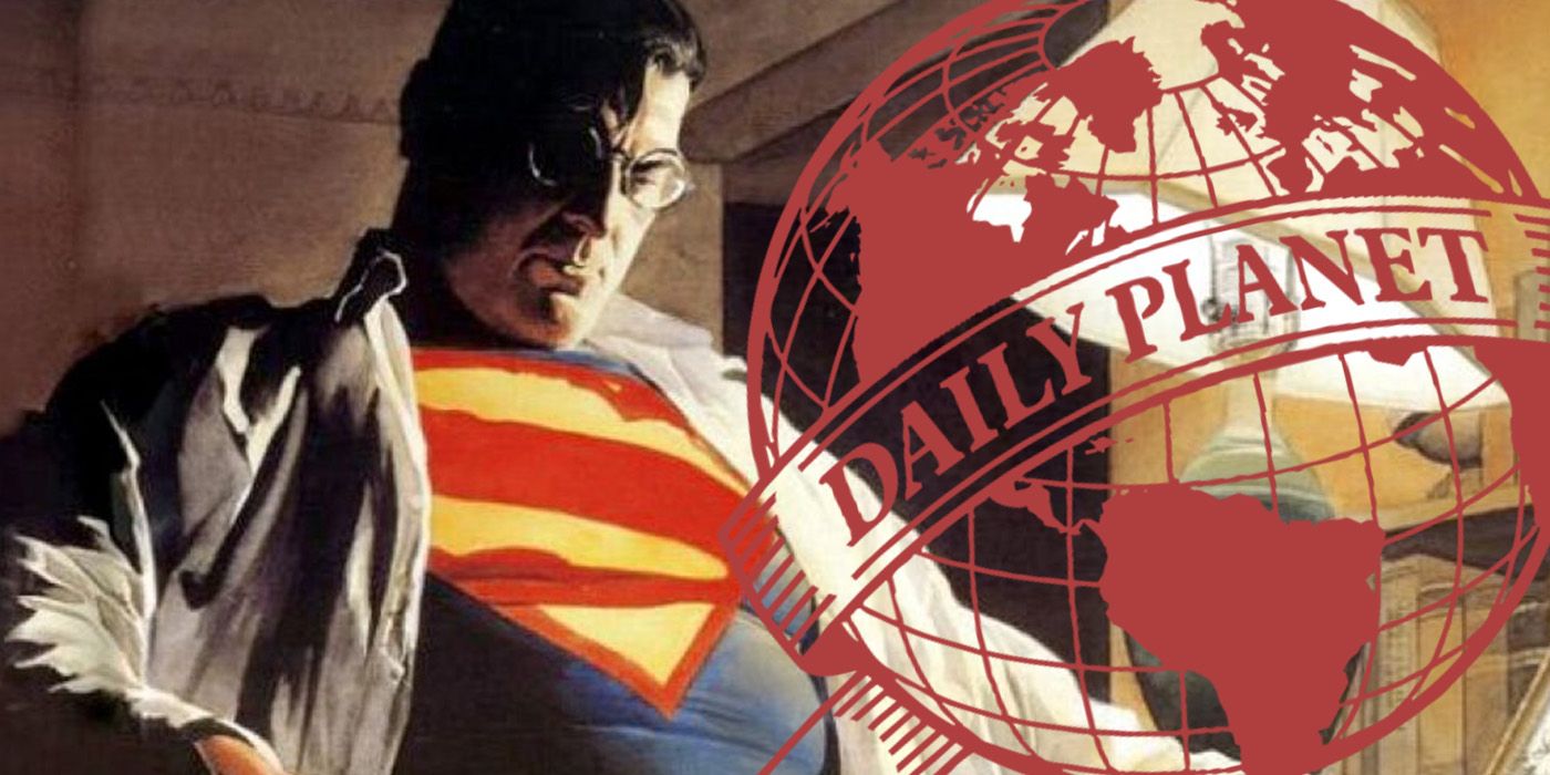 Clark Kwnt rests at home as his Superman costumes is exposed next to the Daily Planet logo in red