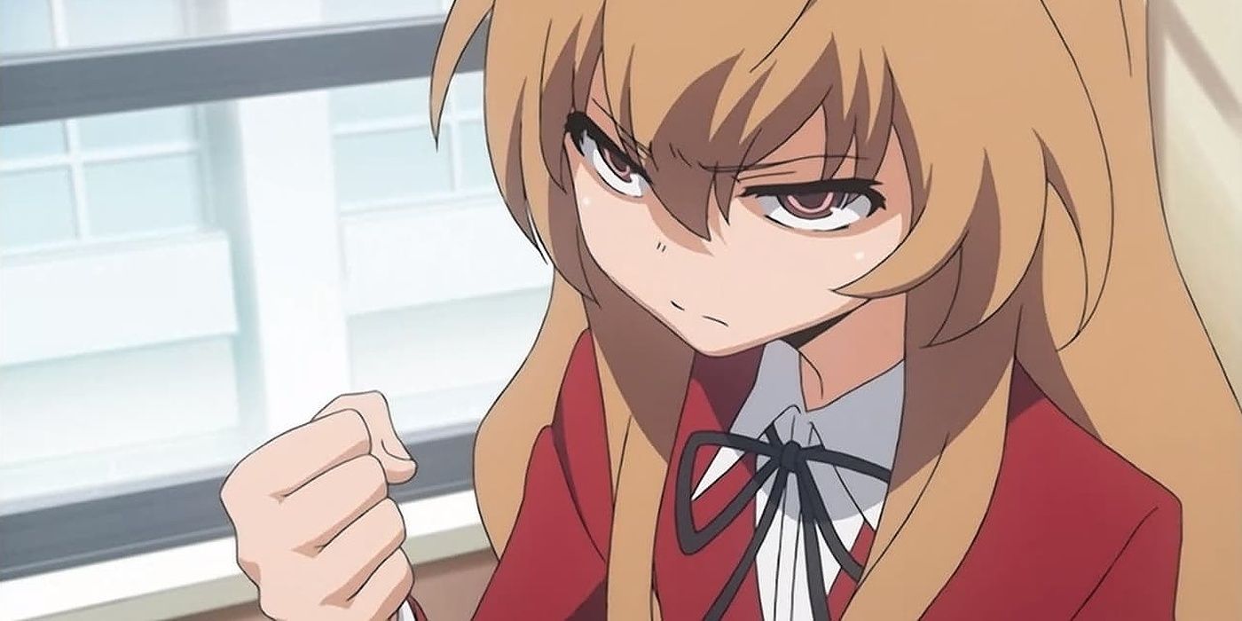 Taiga Aisaka gets angry and clenches her fist in Toradora!