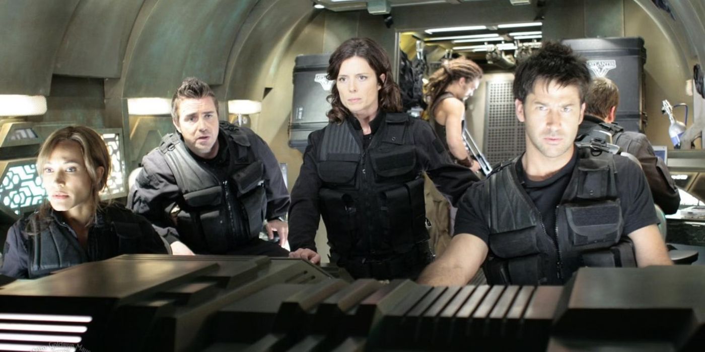 Teyla Emmagan, Carson Beckett, Elizabeth Weir, and John Sheppard in Stargate Atlantis