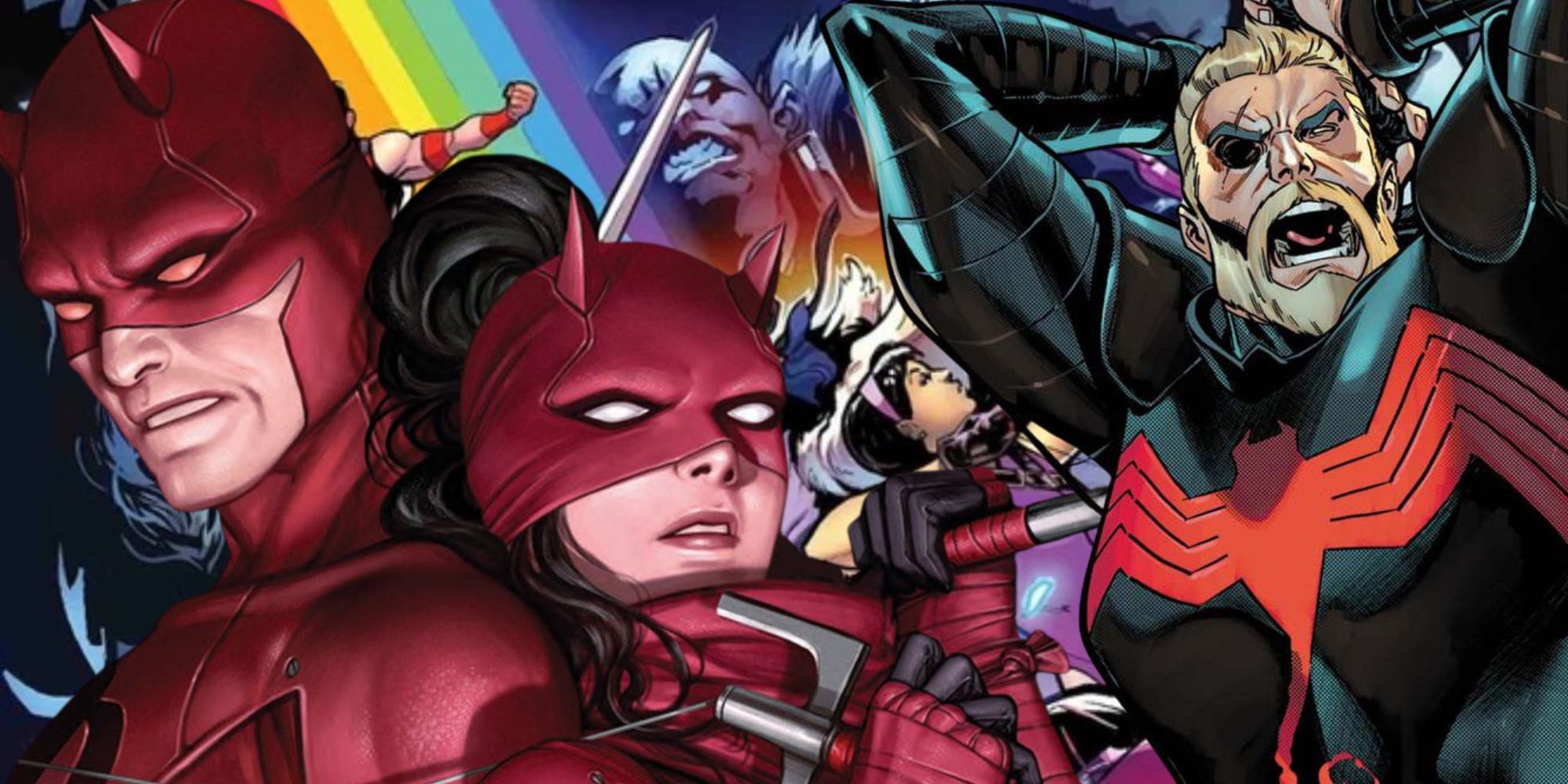 Composite image of Daredevil Elektra in Devil's Reign and King in Black Eddie Brock
