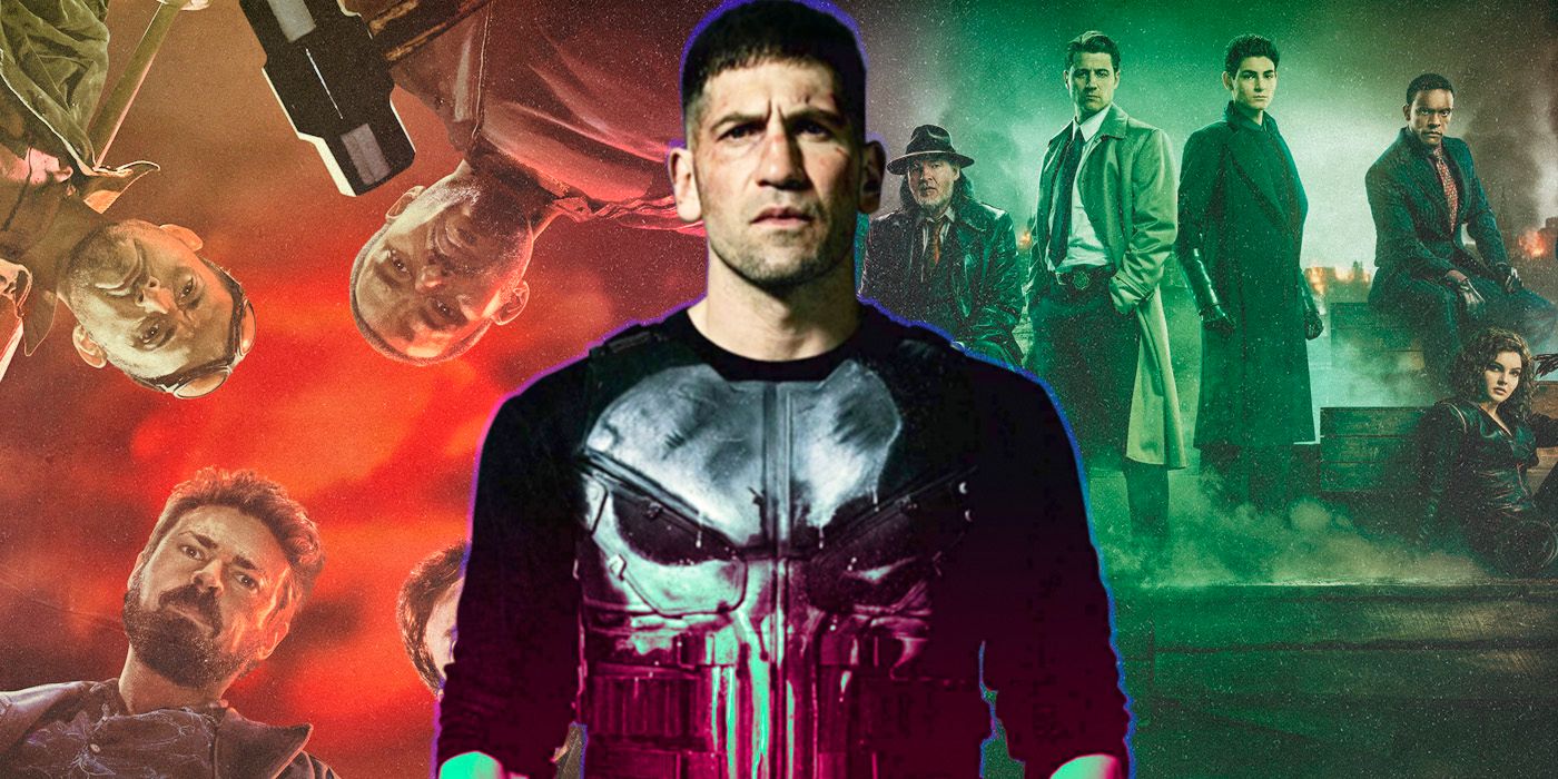 The Punisher in front of  The Gotham and The Boys tv series