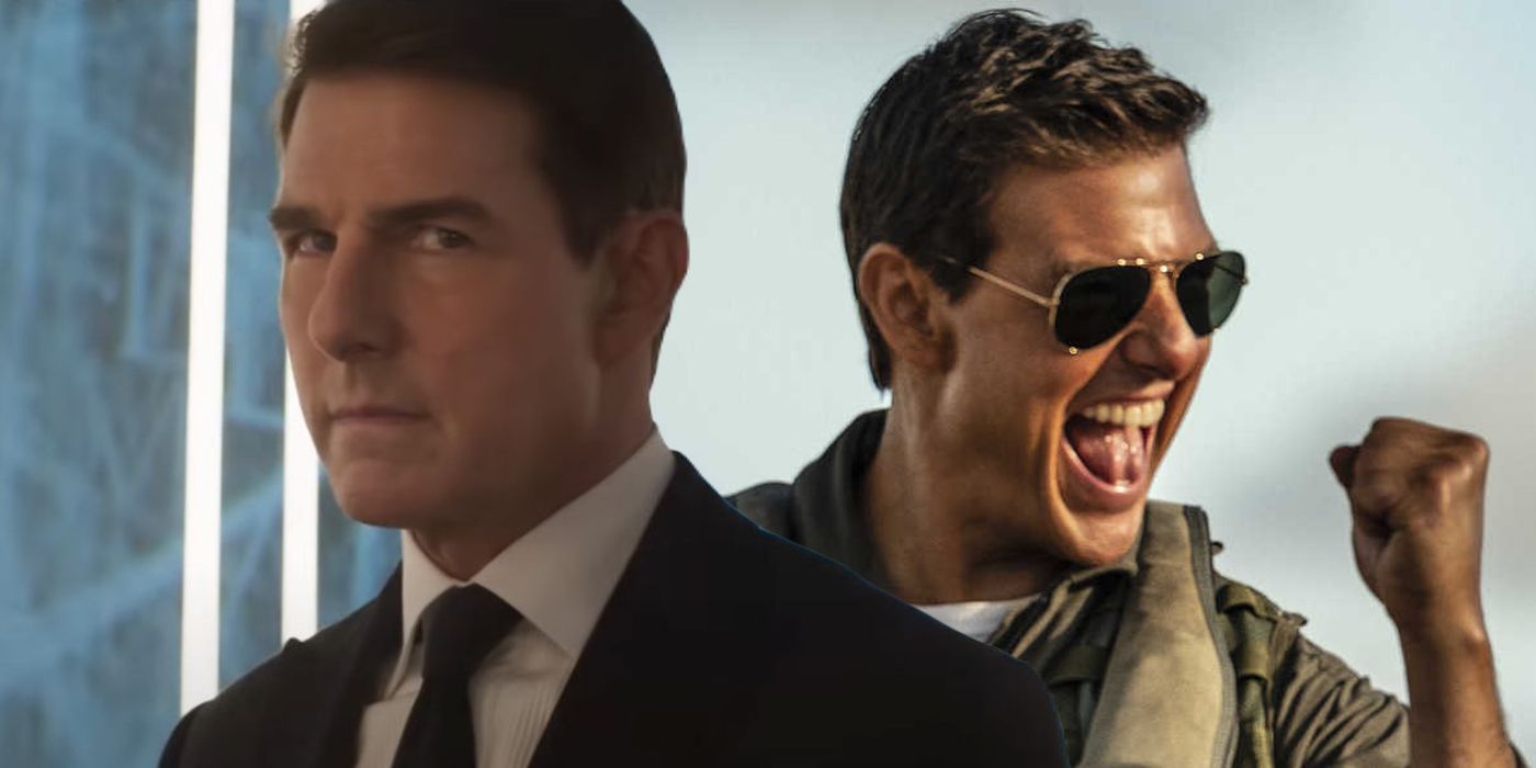 Split Image: Tom Cruise in Mission Impossible 7 and Top Gun Maverick