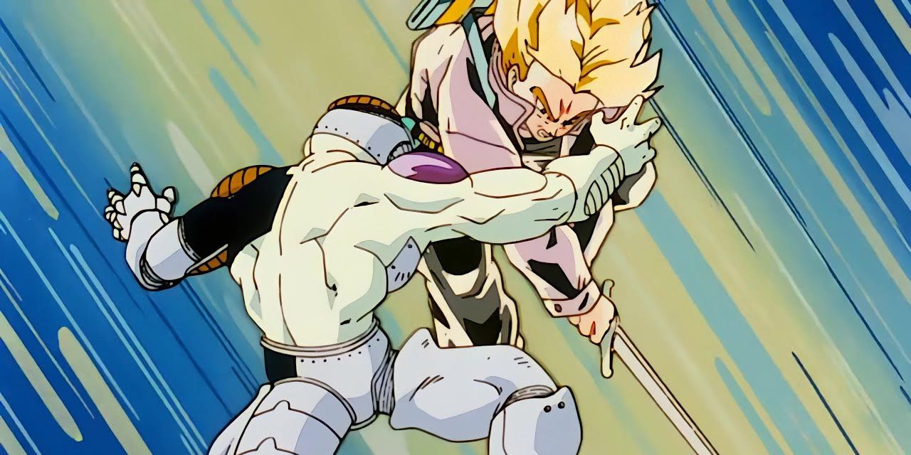 Trunks slices Frieza in half with his sword in Dragon Ball Z