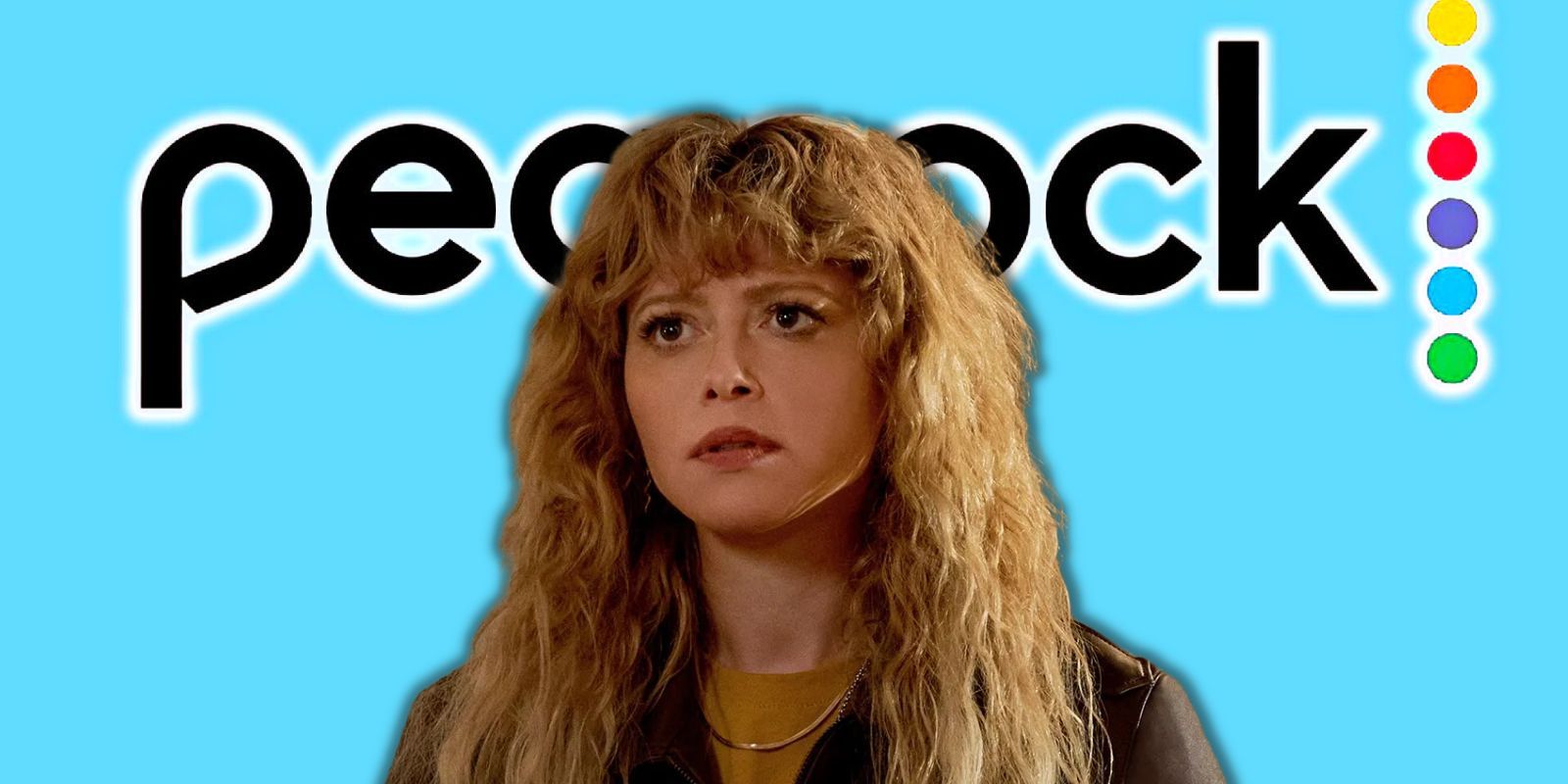 Natahsa Lyonne looking confused over the Peacock logo