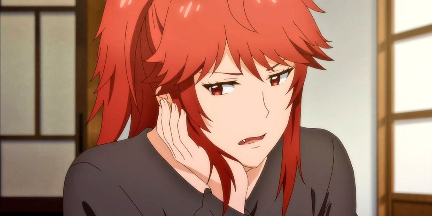 Akemi Aizawa looking concerned, holding her head in her hands from Tomo-Chan Is A Girl!