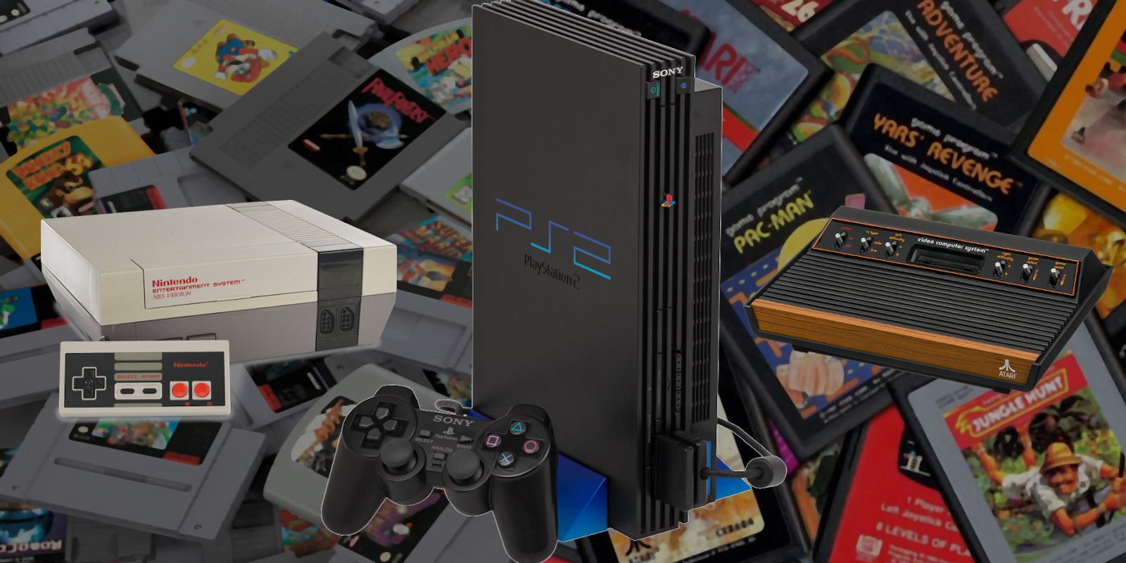 Retro consoles and game cartridges for the SNES, Atari and PlayStation 2