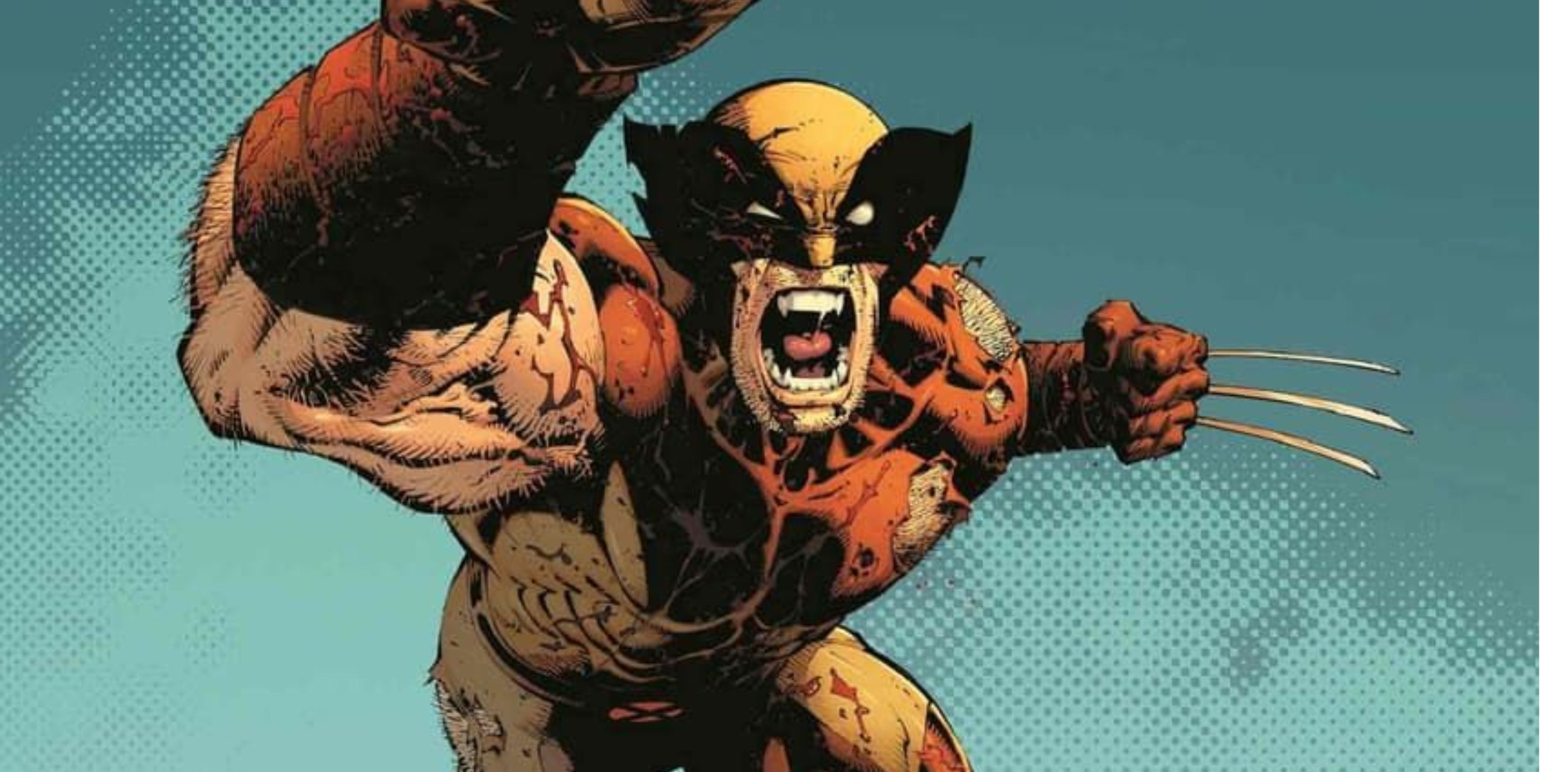 Wolverine jumps forward, ready for battle, in Marvel Comics