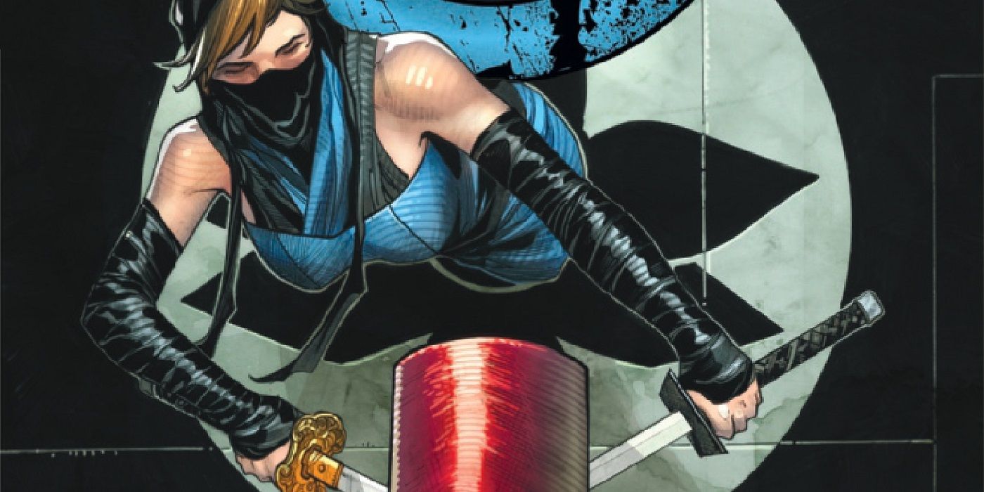 Shadowkat/Ninja Kitty Pryde esfaqueando um vilão na cabeça na Marvel Comics