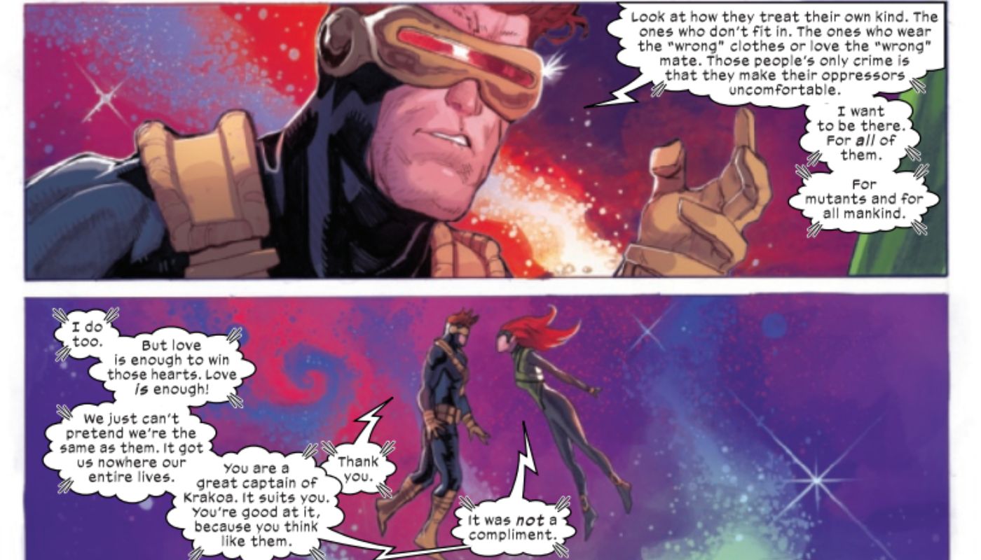 Ciclope e Jean Grey em uma conversa psíquica na Marvel Comics