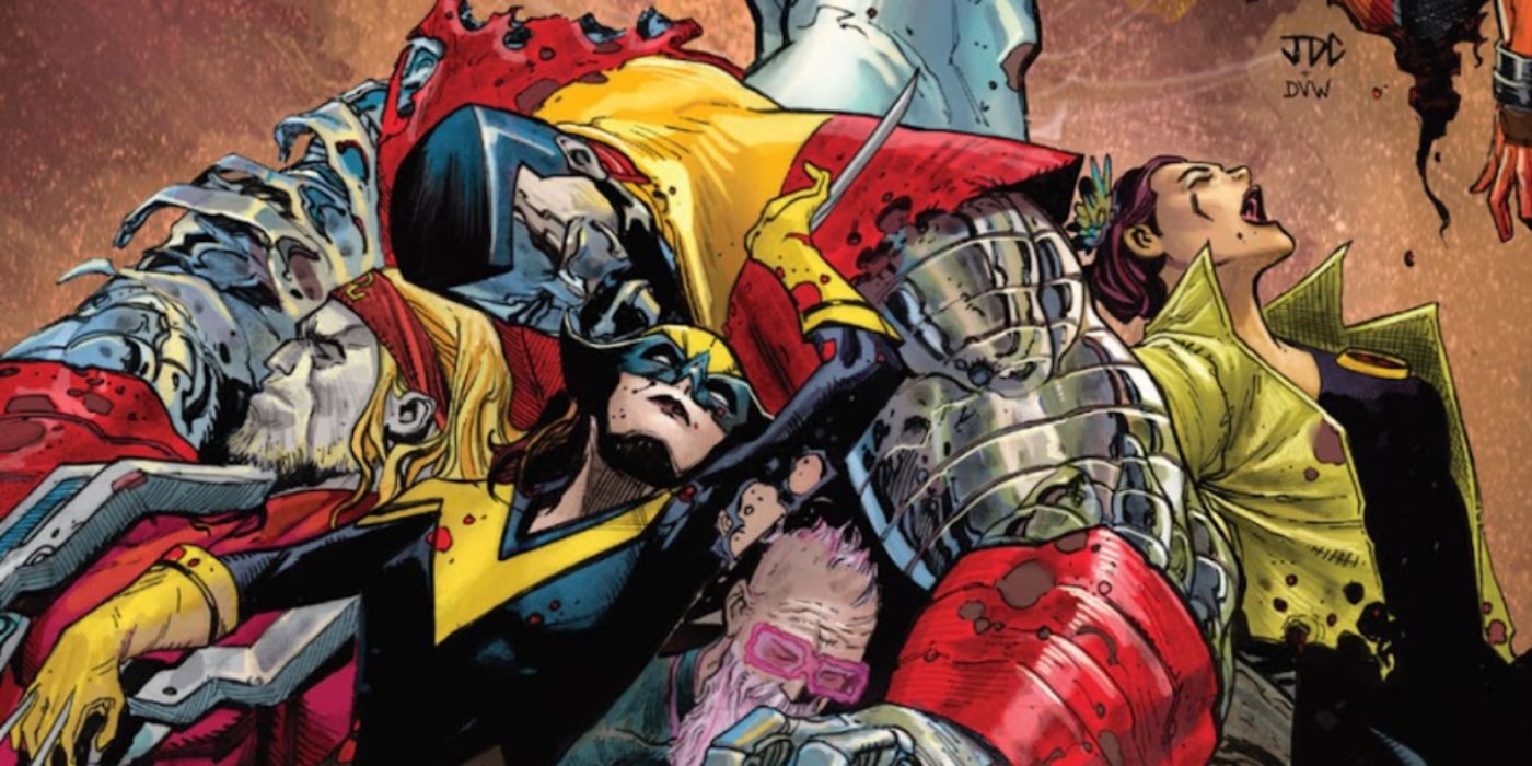 All the members of X-Force collapses on the ground, wounded and defeated
