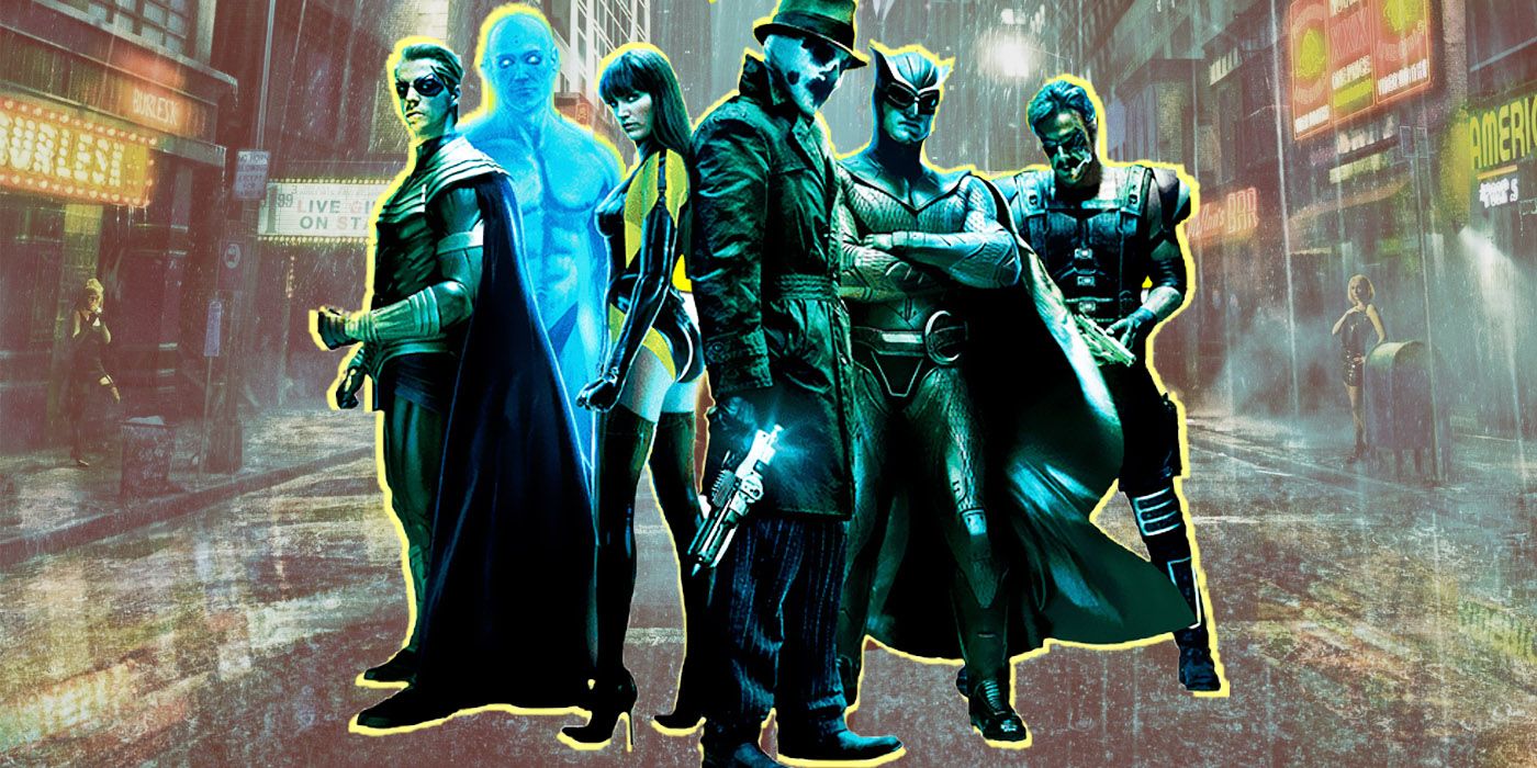 The cast of Watchmen in Zack Snyder's movie adaptation.
