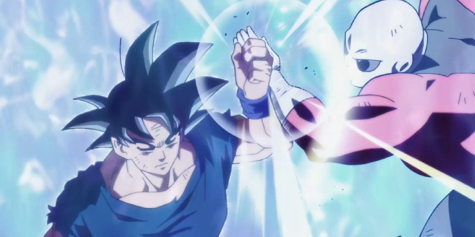 Goku fights Jiren with his eyes closed in Ultra Instinct mode in Dragon Ball Super