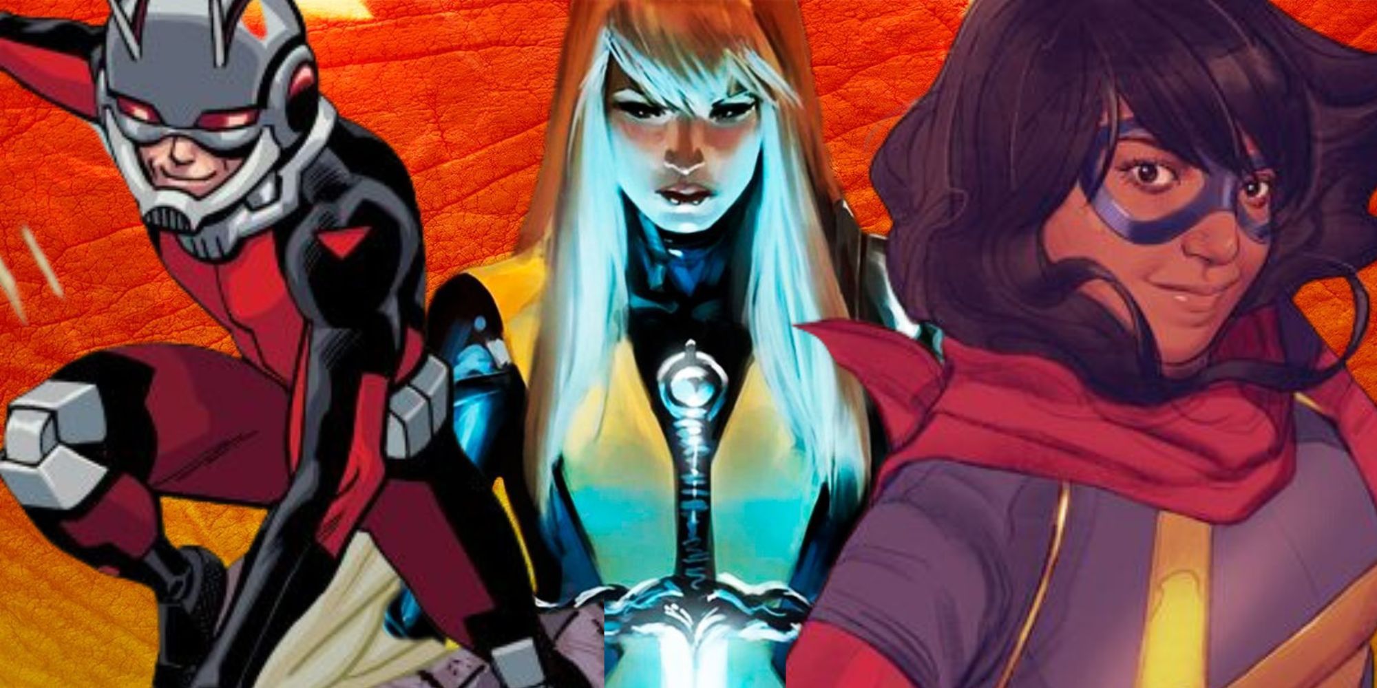 Composite image of Ant-Man, Magik, and Ms. Marvel
