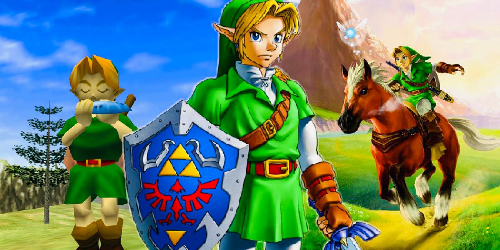 Link na lenda de Zelda Ocarina of Time para N64 e 3DS