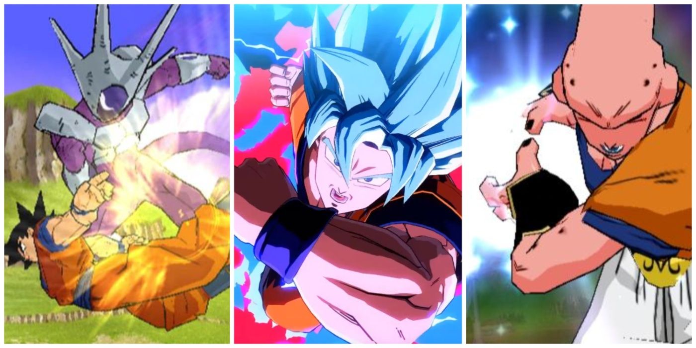 A split image of Cooler, Goku, and Buu from DBZ Budokai and FighterZ