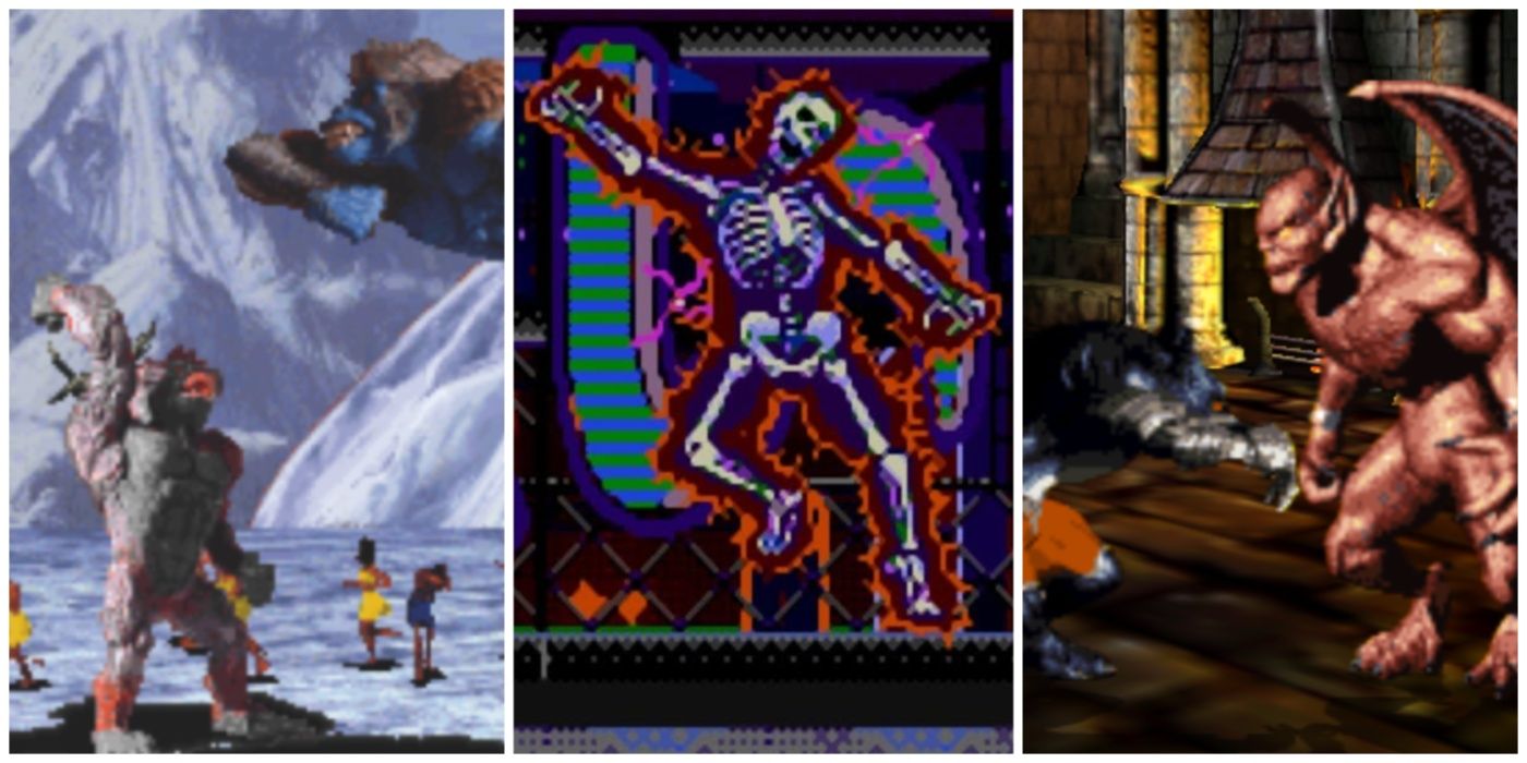 A split image of Primal Rage, Eternal Champions, and Killer Instinct video games