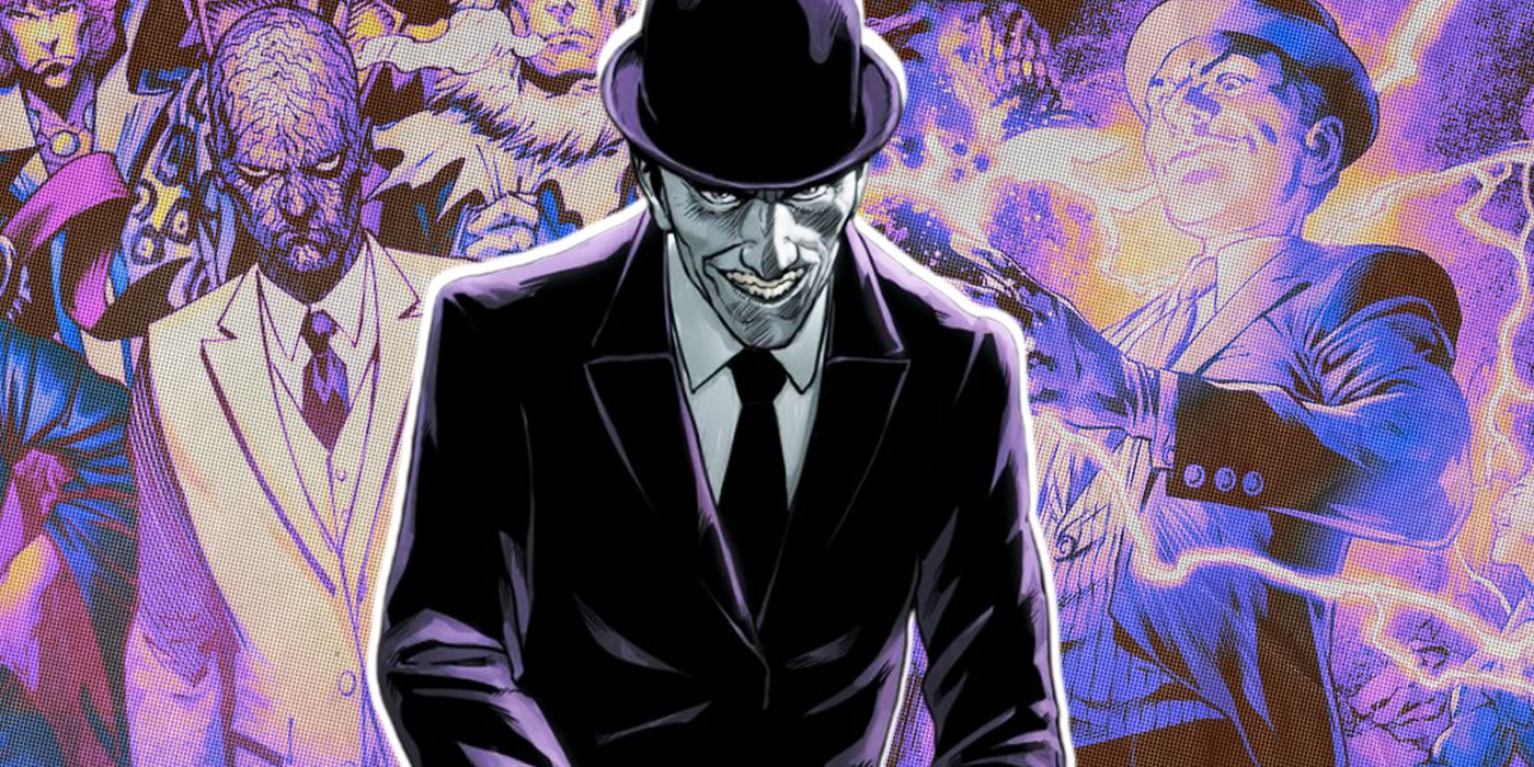 Uma colagem de Alfred Pennyworth, mordomo do Batman, como o supervilão The Outsider na DC Comics