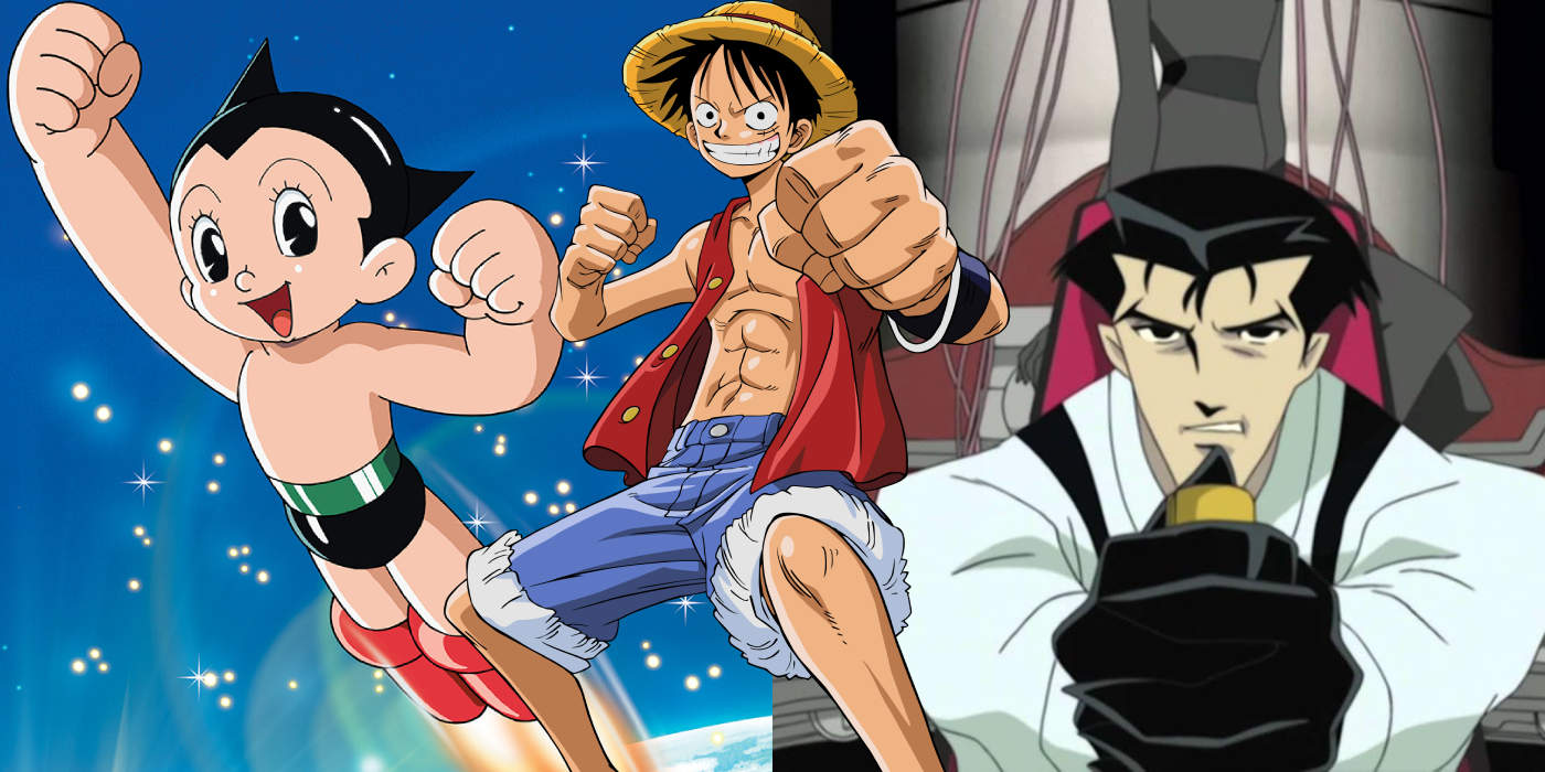 split image of Astro Boy, Luffy from One Piece anime