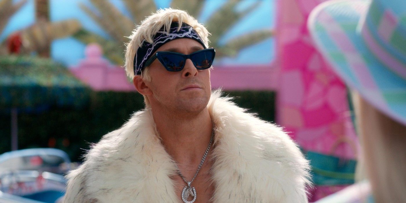Ken, played by Ryan Gosling, is posing in a fur coat and glasses in Barbie
