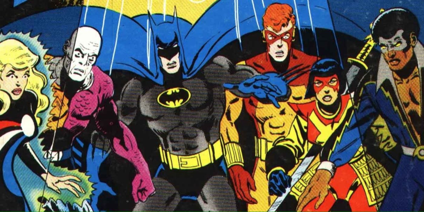Batman with his team of Outsiders in their debut comic book series.