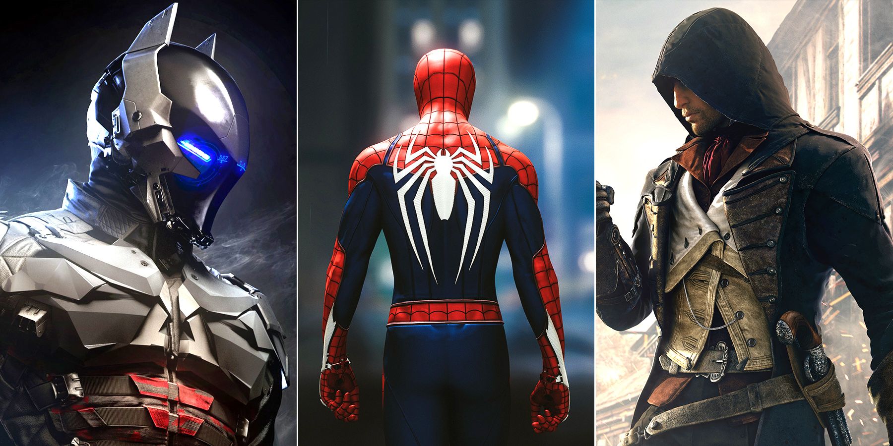 Batman Arkham Marvel's Spider-Man Assassin's Creed collage