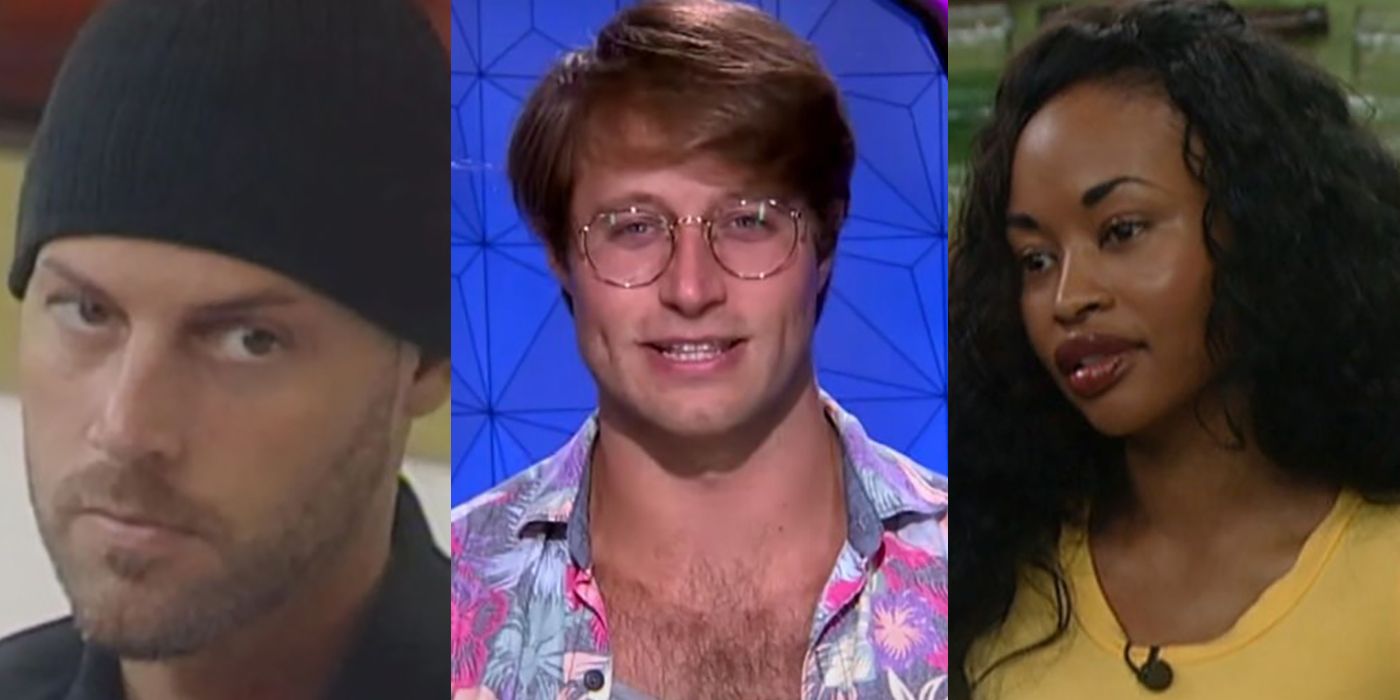 Three-way split image of Scott Weintraub, Luke Valentine, and China Simone from Big Brother.
