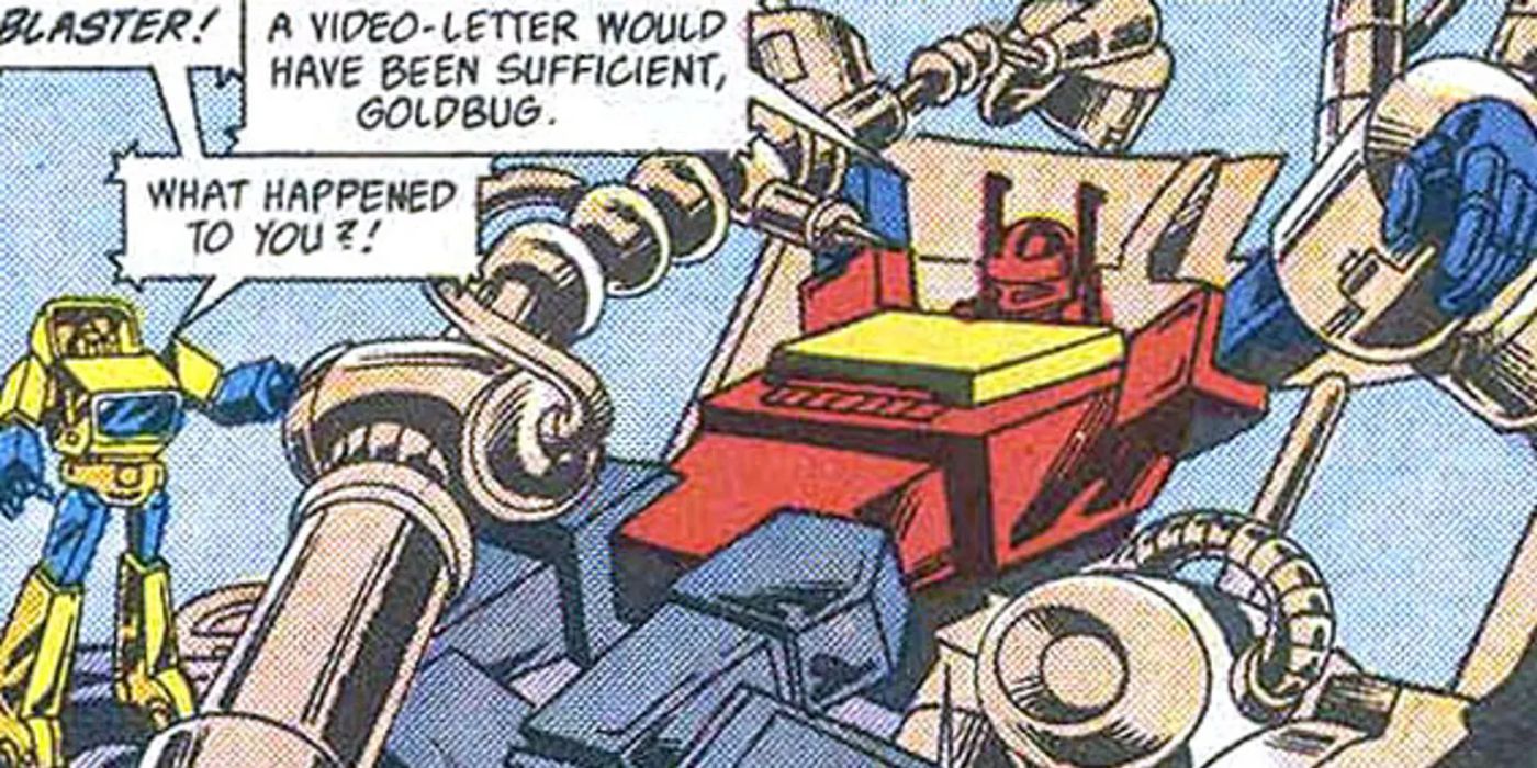 Blaster captured in the G1 Transformers comics.