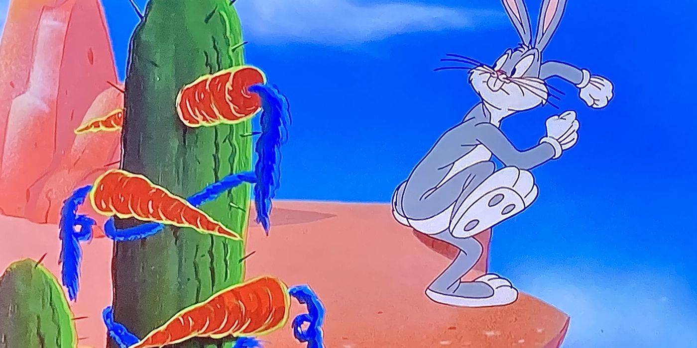 Bugs Bunny flees the alien invasion in Invasion of the Bunny Snatchers