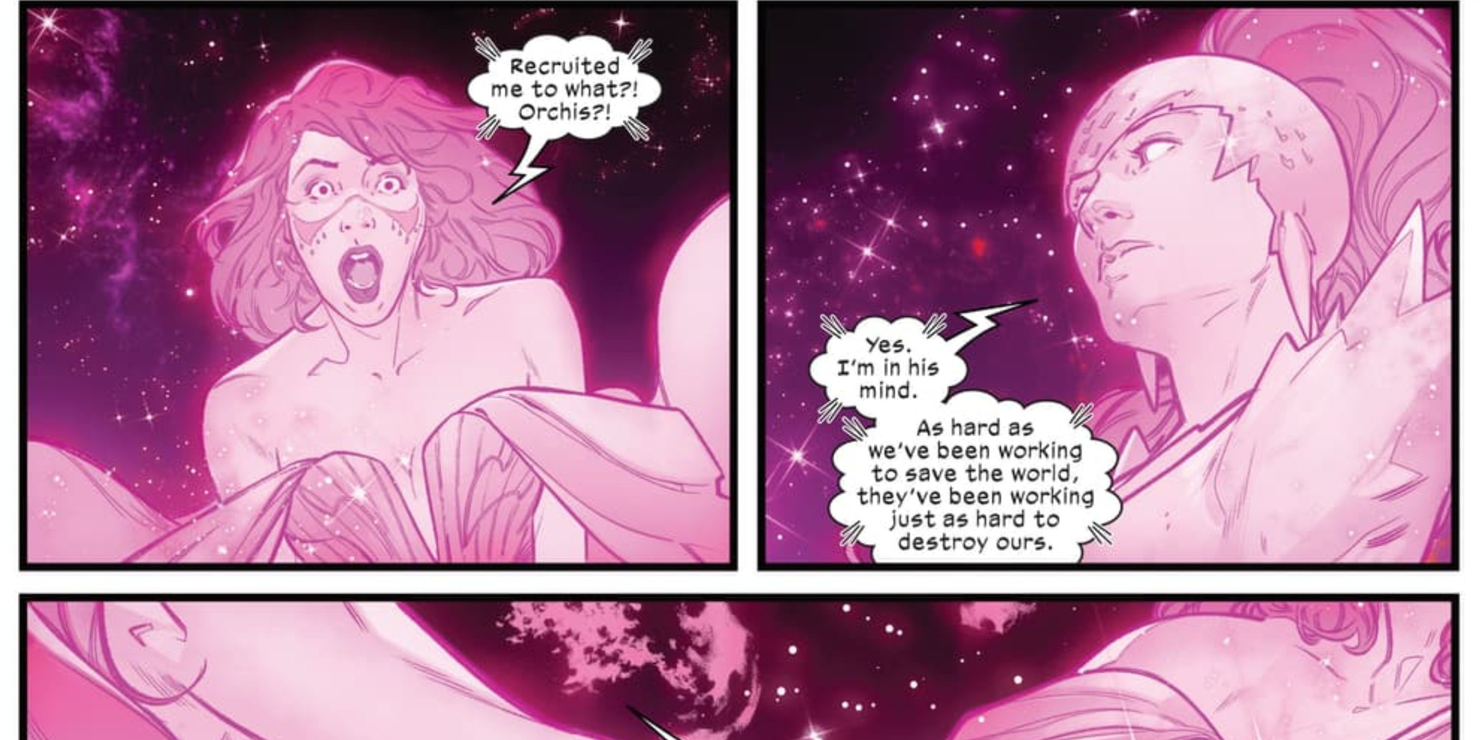 Jean Grey se comunicando com Firestar no plano astral na Marvel Comics