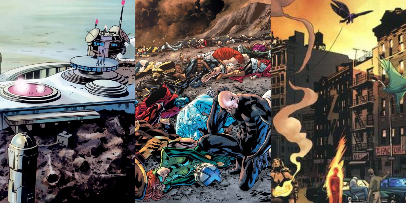 A split image of Utopia, Fall of X teaser, and Mutant Town from Marvel Comics