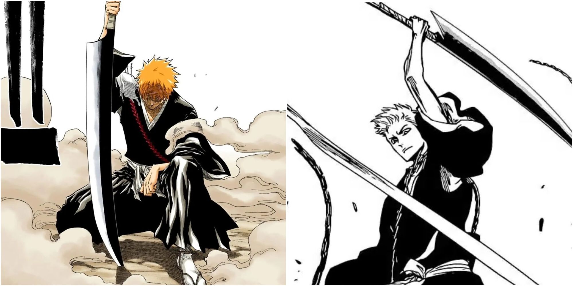 Manga panels showing Ichigo with his Shikai 14 years apart