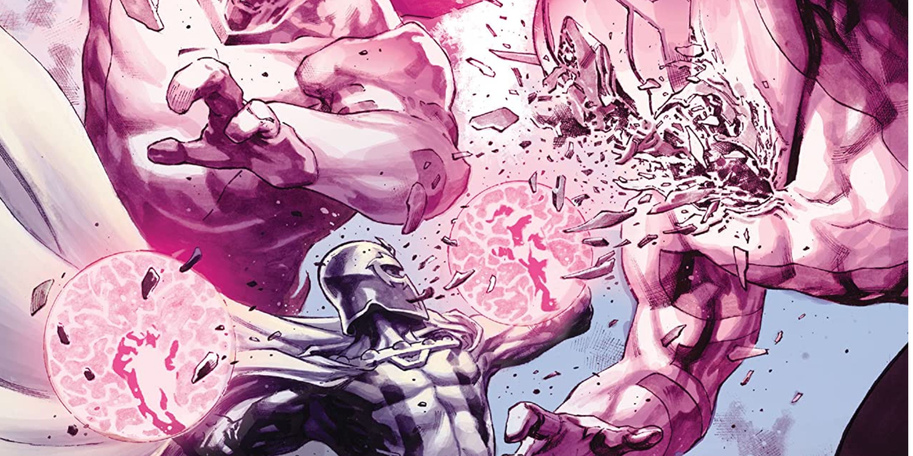 Magneto lutando contra Nimrod, um robô Sentinela avançado, na Marvel Comics