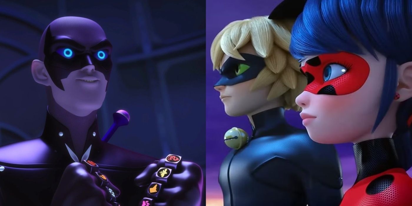 Split Image of Monarch and Ladybug and Cat Noir in Miraculous: Tales of Ladybug and Cat Noir 