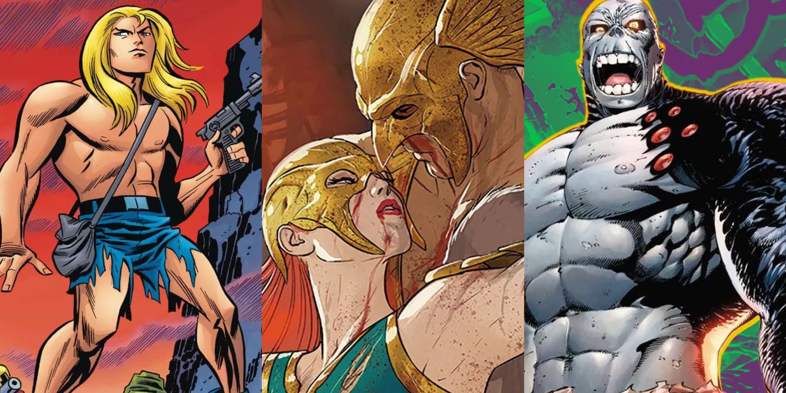 Split image Kamandi, Hawkman and Hawkwoman, Damage from DC Comics