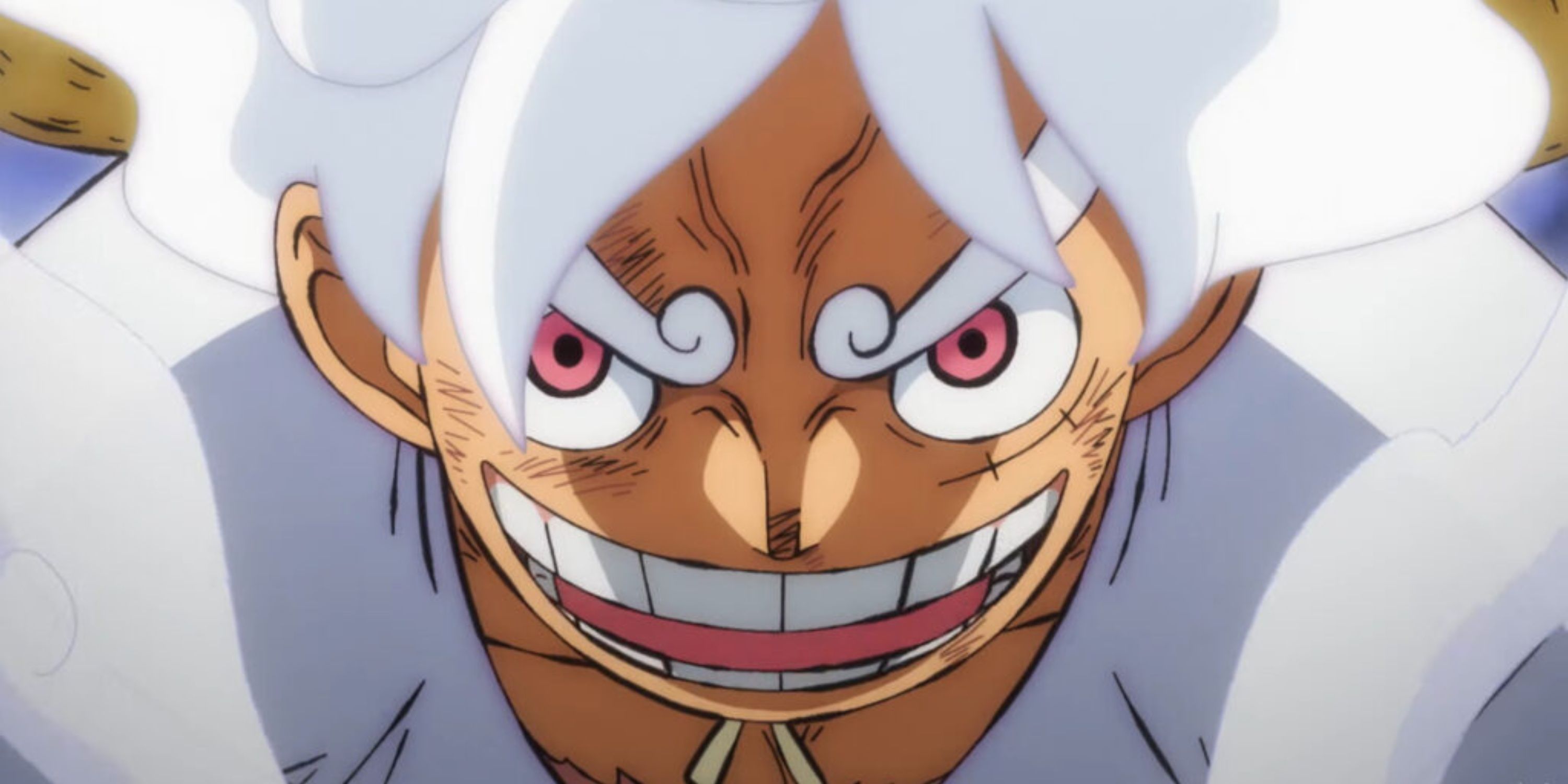 Forma Gear 5 de Monkey D. Luffy conforme aparece no episódio 1073 do anime One Piece