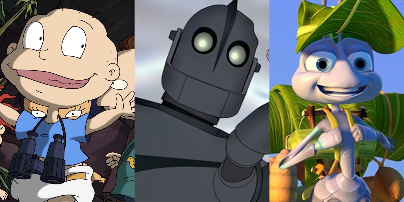 Split image of Tommy from Rugrats, The Iron Giant and Flick from A Bug's Life