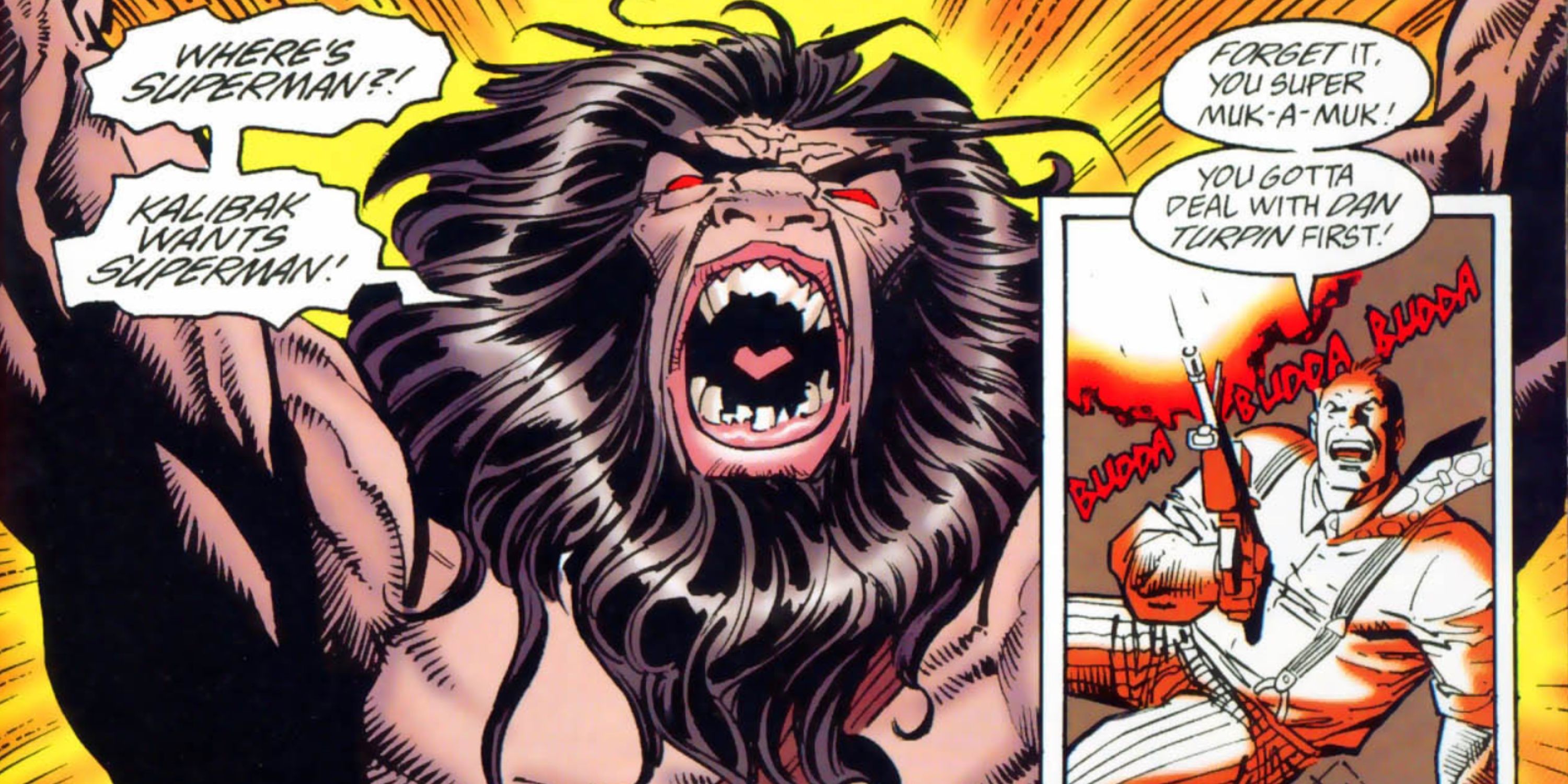 Dan Turpin shoots at Kalibak as he demands Superman fight him in DC Comics