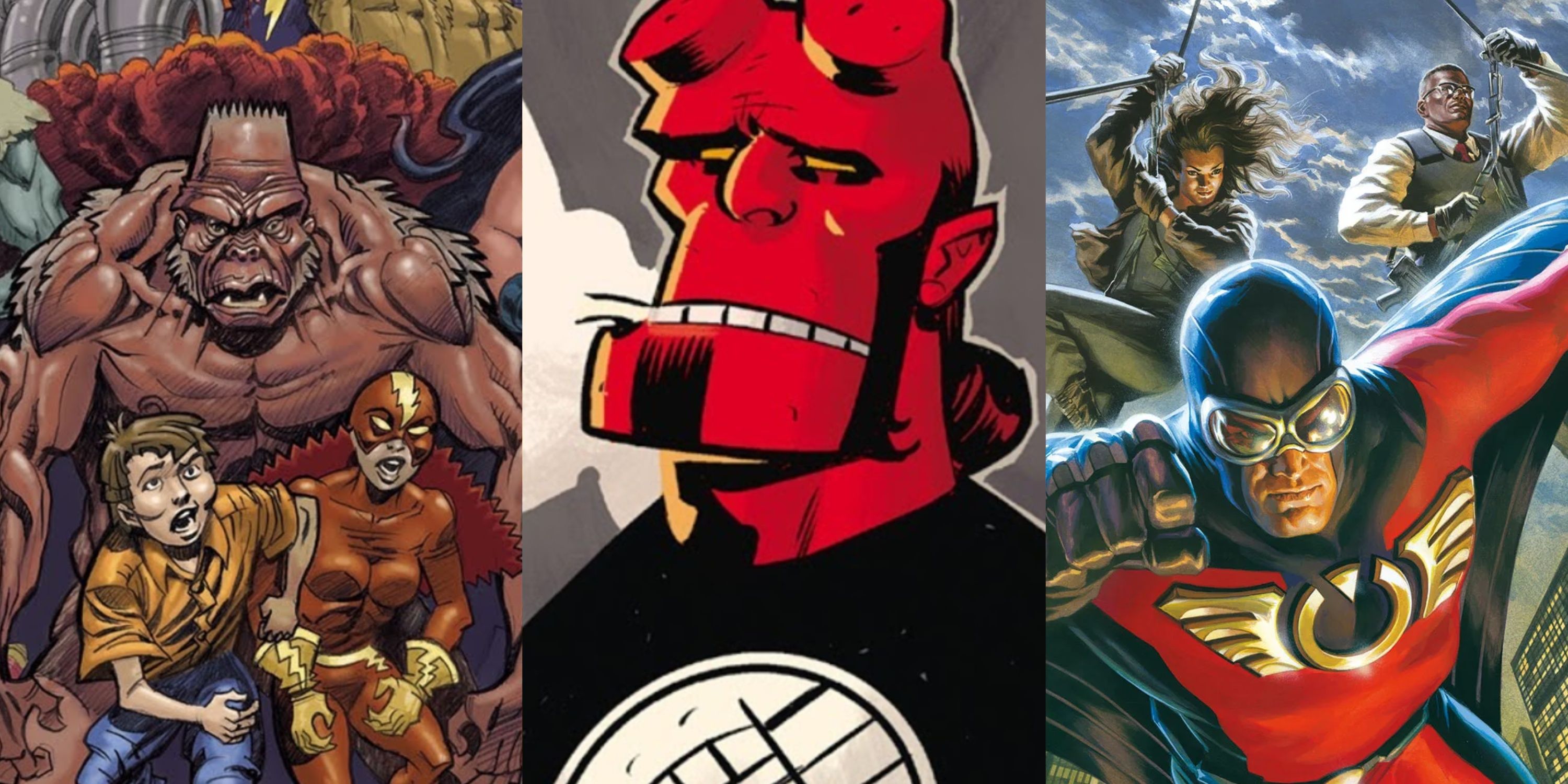 Split image Atomic Legion, Hellboy, Captain Midnight