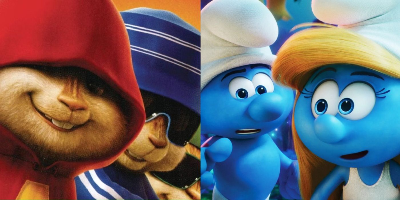 Alvin and Simon in Alvin and the Chipmunks and Smurfette in Smurfs 2017