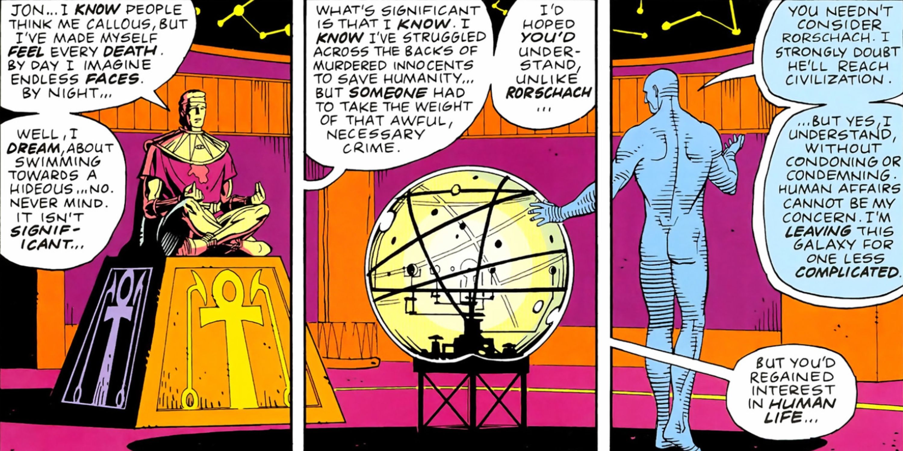 Ozymandias e Doutor Manhattan discutem os acontecimentos de Watchmen