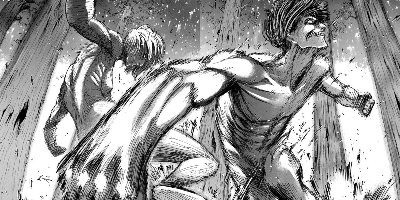 Eren fighting the Female Titan in Attack on Titan manga