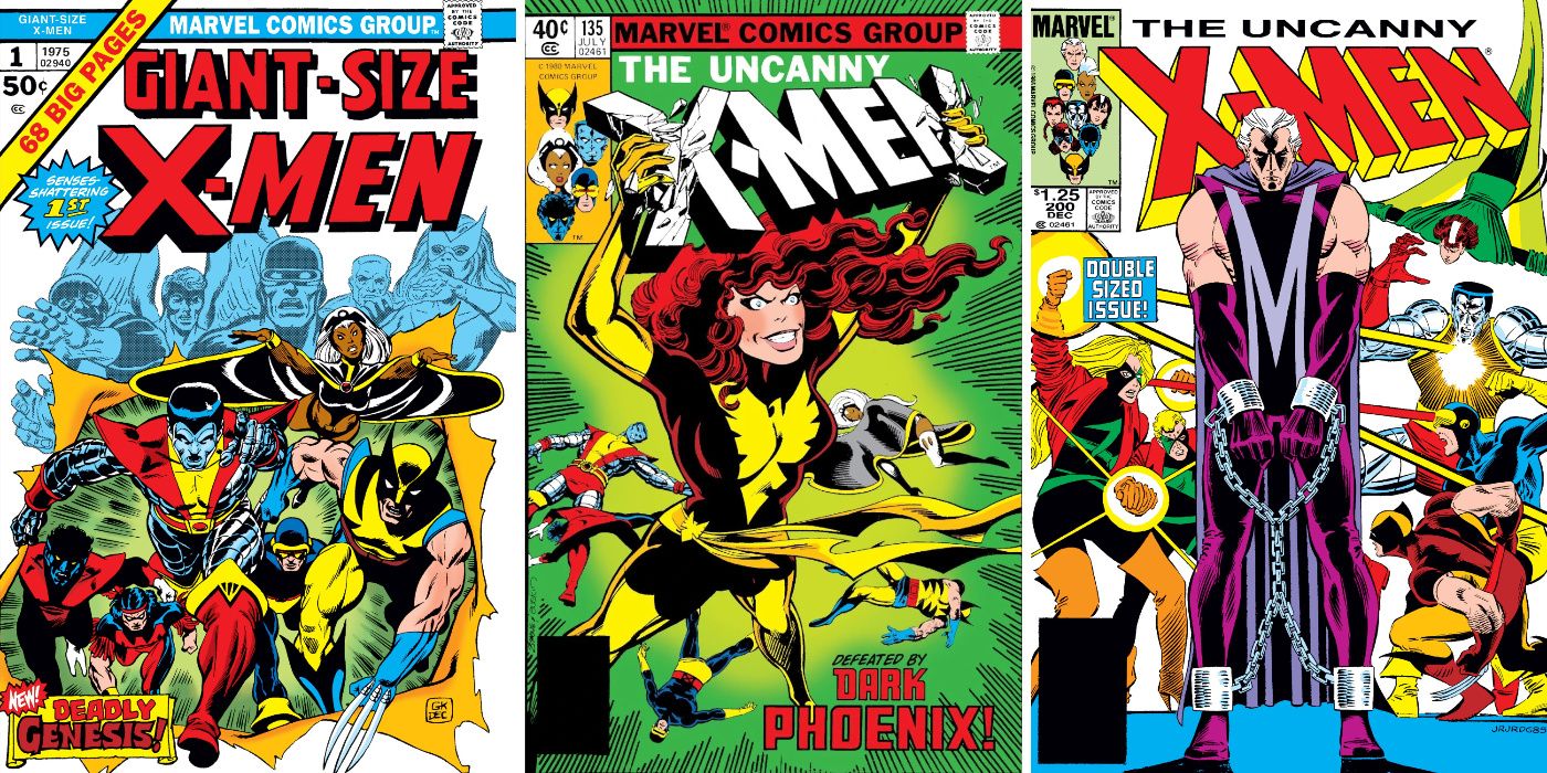 A split image of Giant-Size X-Men, The Dark Phoenix Saga, and Uncanny X-Men #200